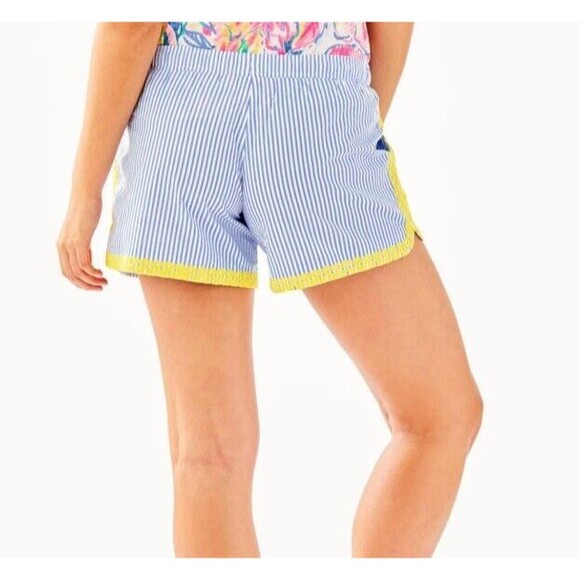 Lilly Pulitzer Size XXS Katia Embroidered Shorts Yellow Blue Peri Swizzle Stripe - Picture 3 of 11